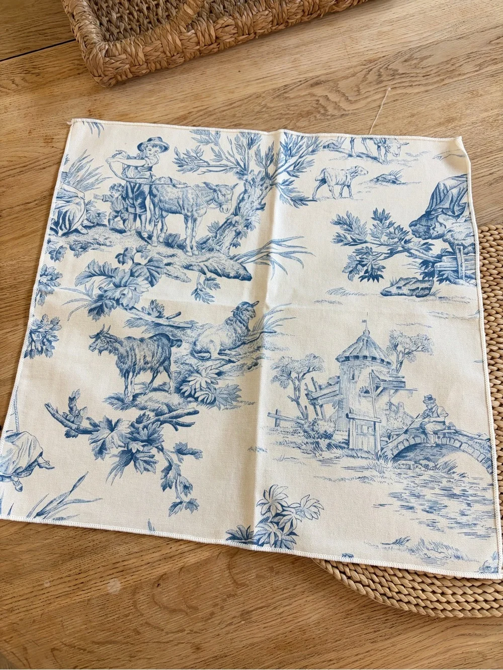 Blue Toile Fabric Napkins 6